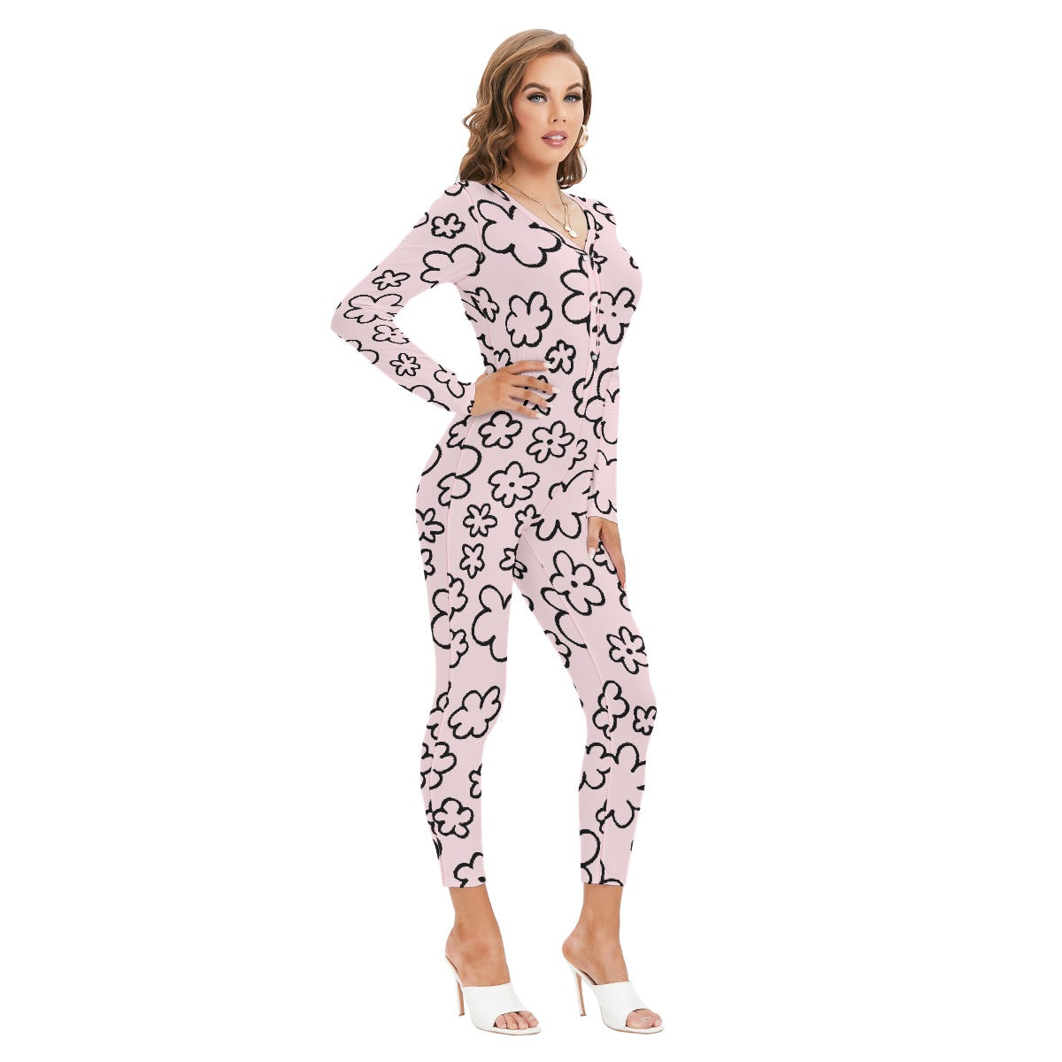 All-Over Print Women's Plunging Neck Jumpsuit