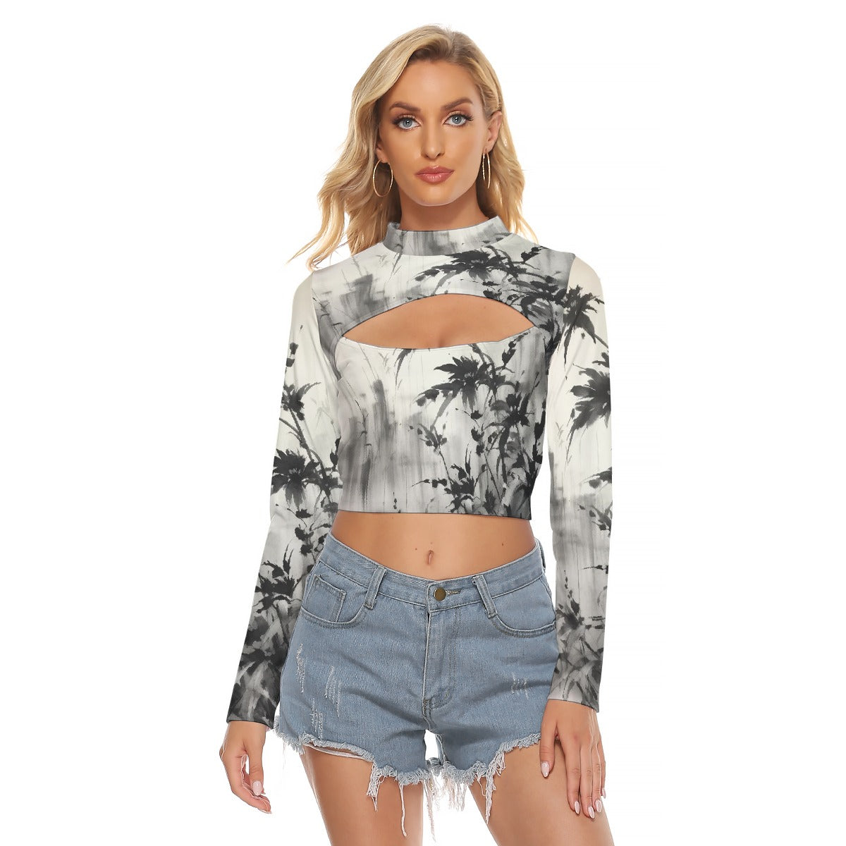 All-Over Print Women's Hollow Chest Keyhole Tight Crop Top