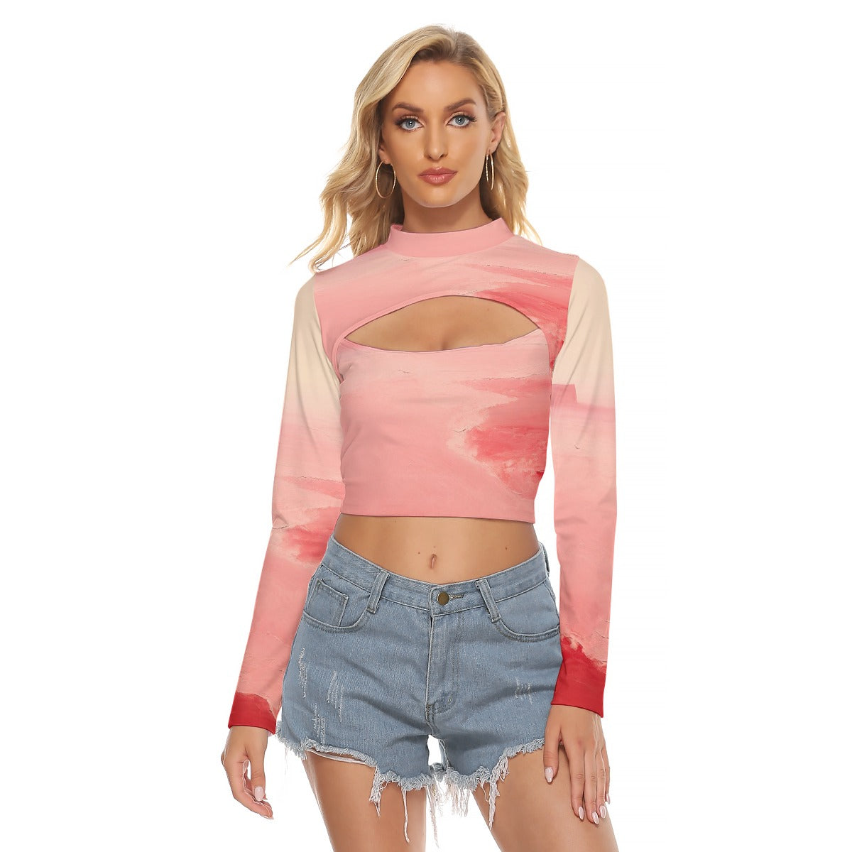 All-Over Print Women's Hollow Chest Keyhole Tight Crop Top