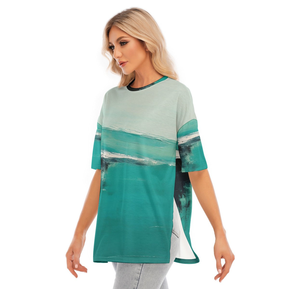 All-Over Print Women's Short Sleeves T-shirt With Hem Split