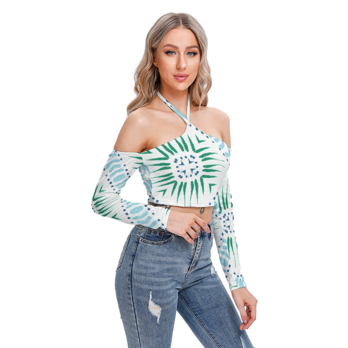 All-Over Print Women's Halter Lace-up Top