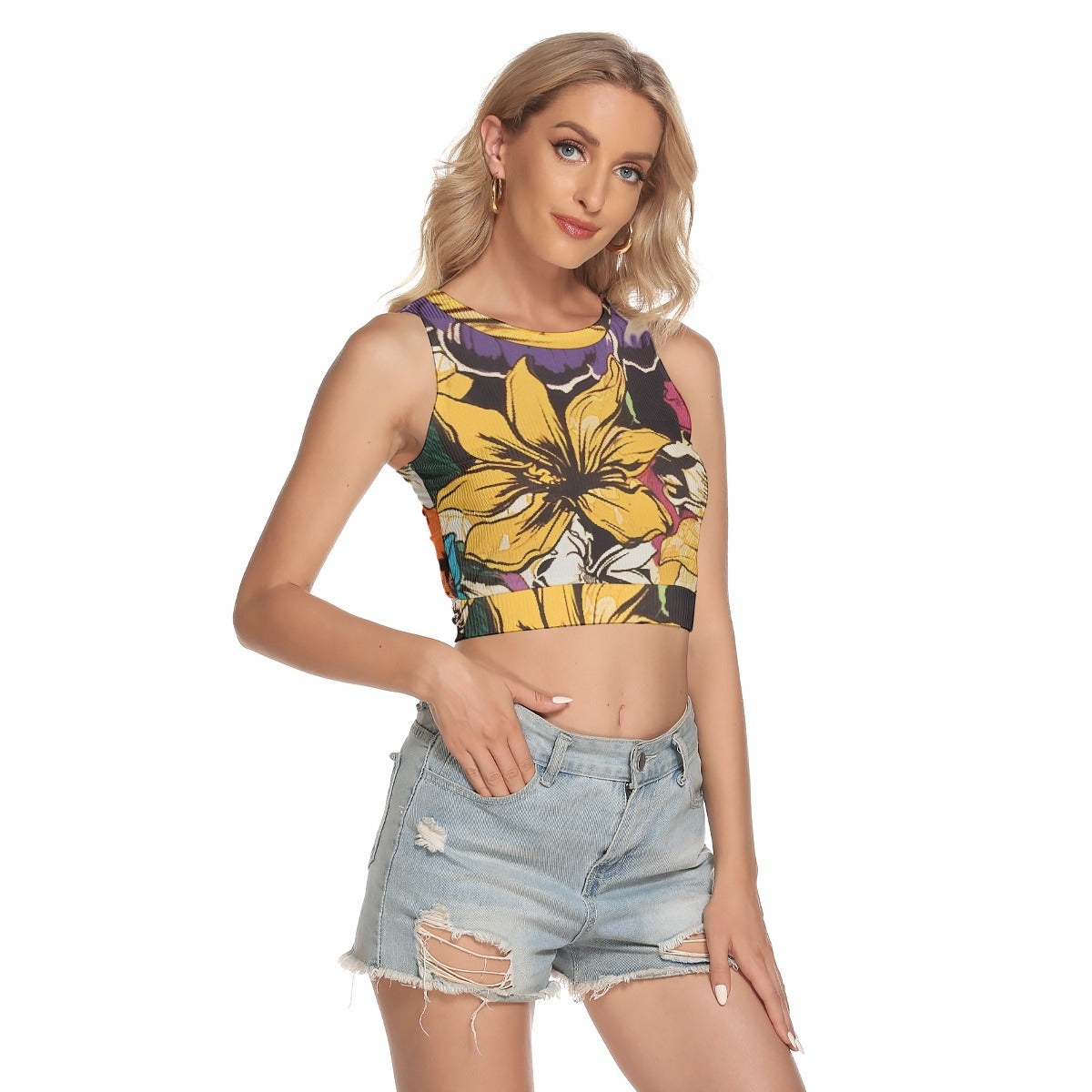 All-Over Print Women's Sleeveless Back Hollow Crop Top