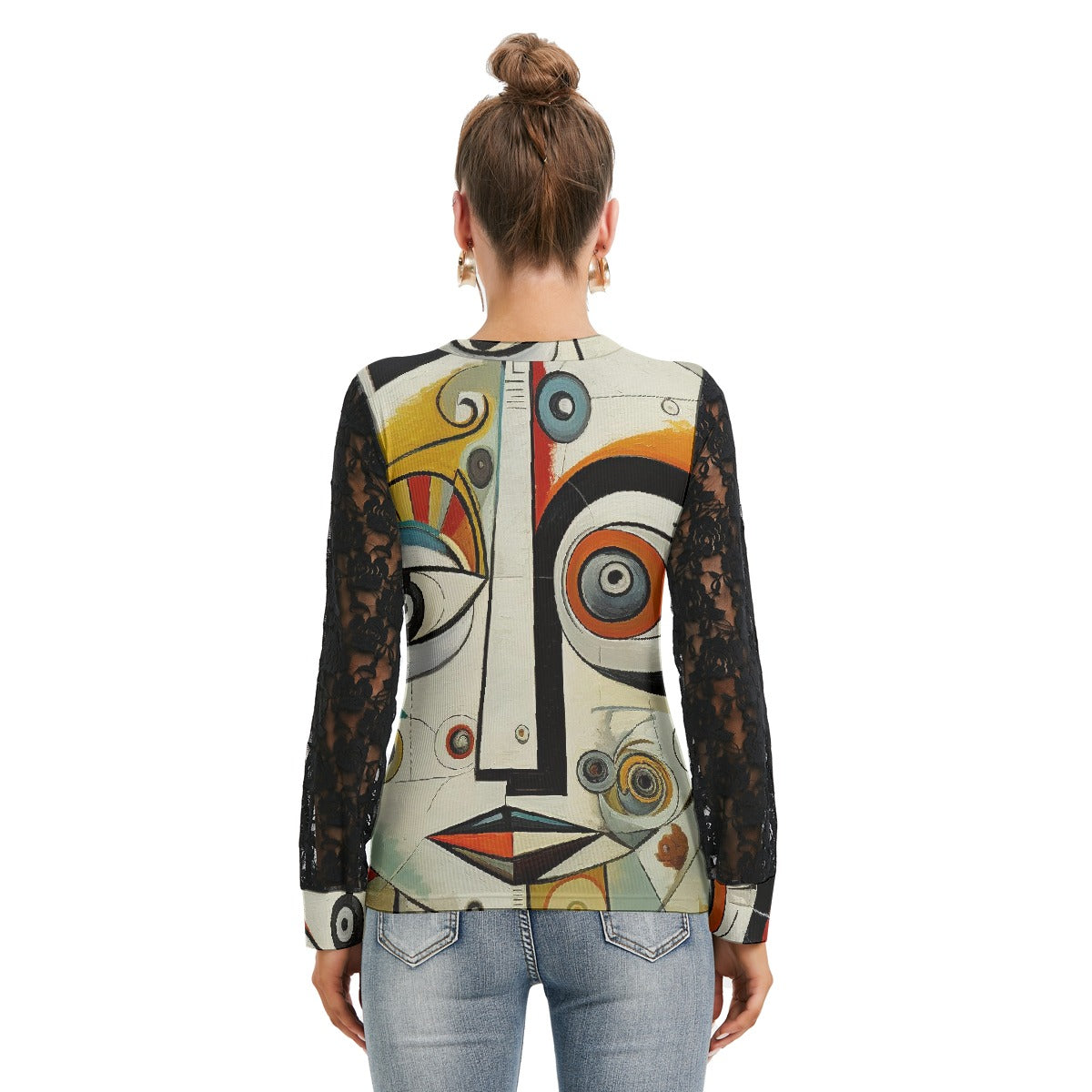 All-Over Print Women's T-shirt And Sleeve With Black Lace