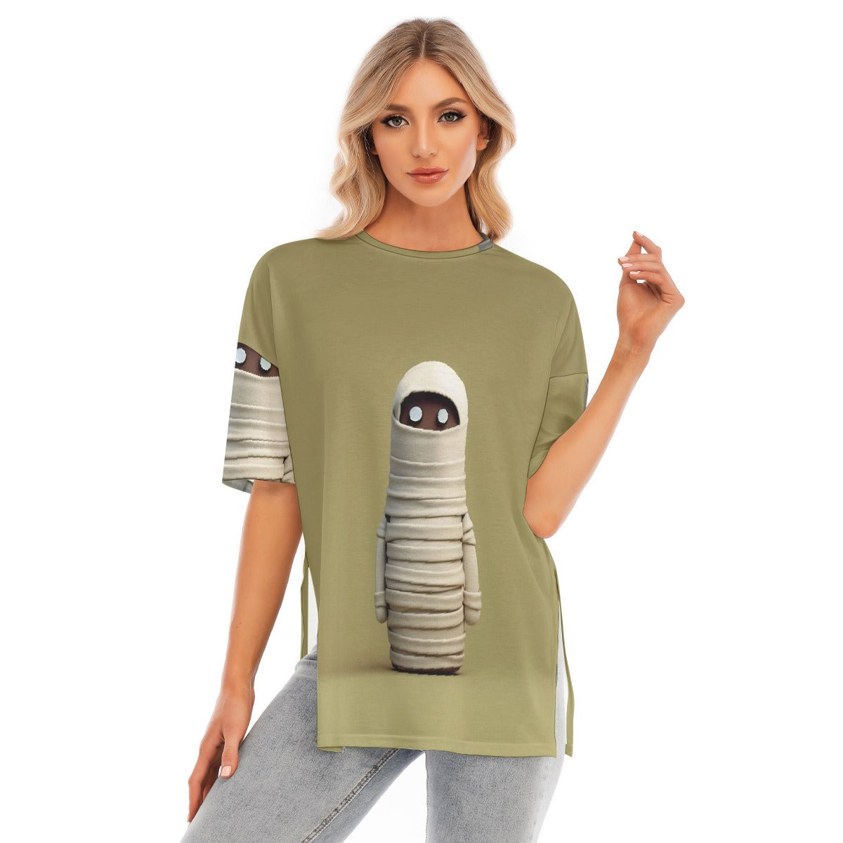 All-Over Print Women's Short Sleeves T-shirt With Hem Split