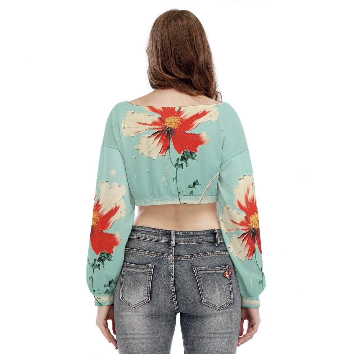 All-Over Print Women's V-neck Long Sleeve Cropped Sweatshirt