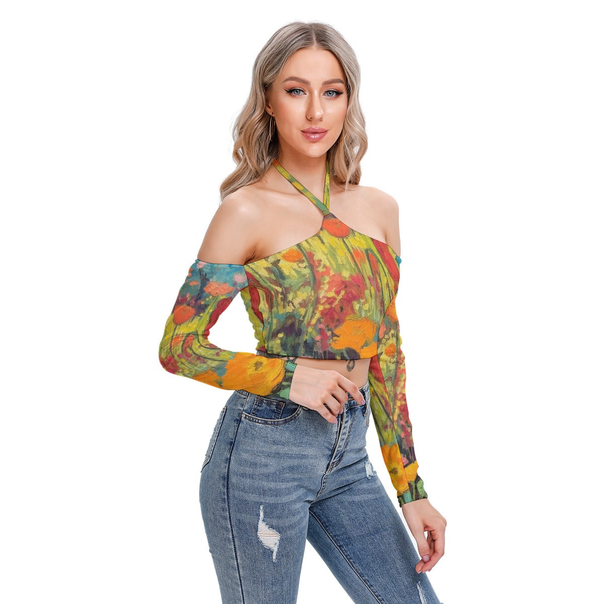 All-Over Print Women's Halter Lace-up Top