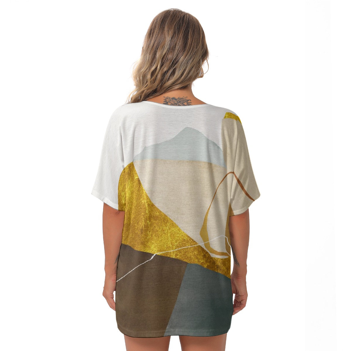 All-Over Print Women's Bat Sleeves V-Neck Blouse