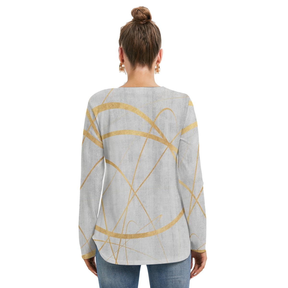 All-Over Print Women's Long Sleeve Neckline Tie Sweatshirt
