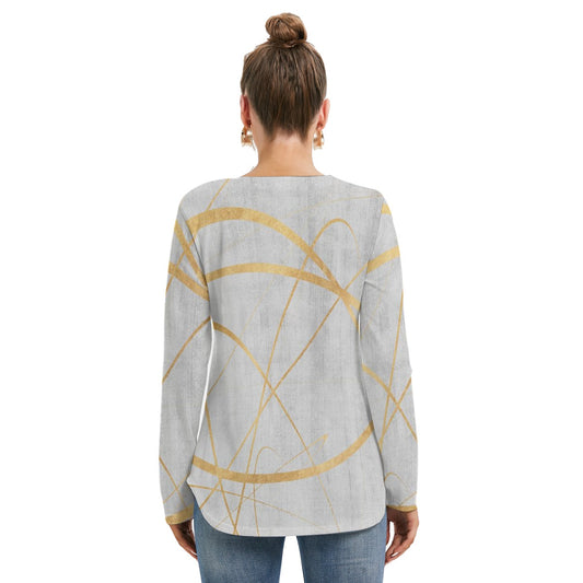 All-Over Print Women's Long Sleeve Neckline Tie Sweatshirt