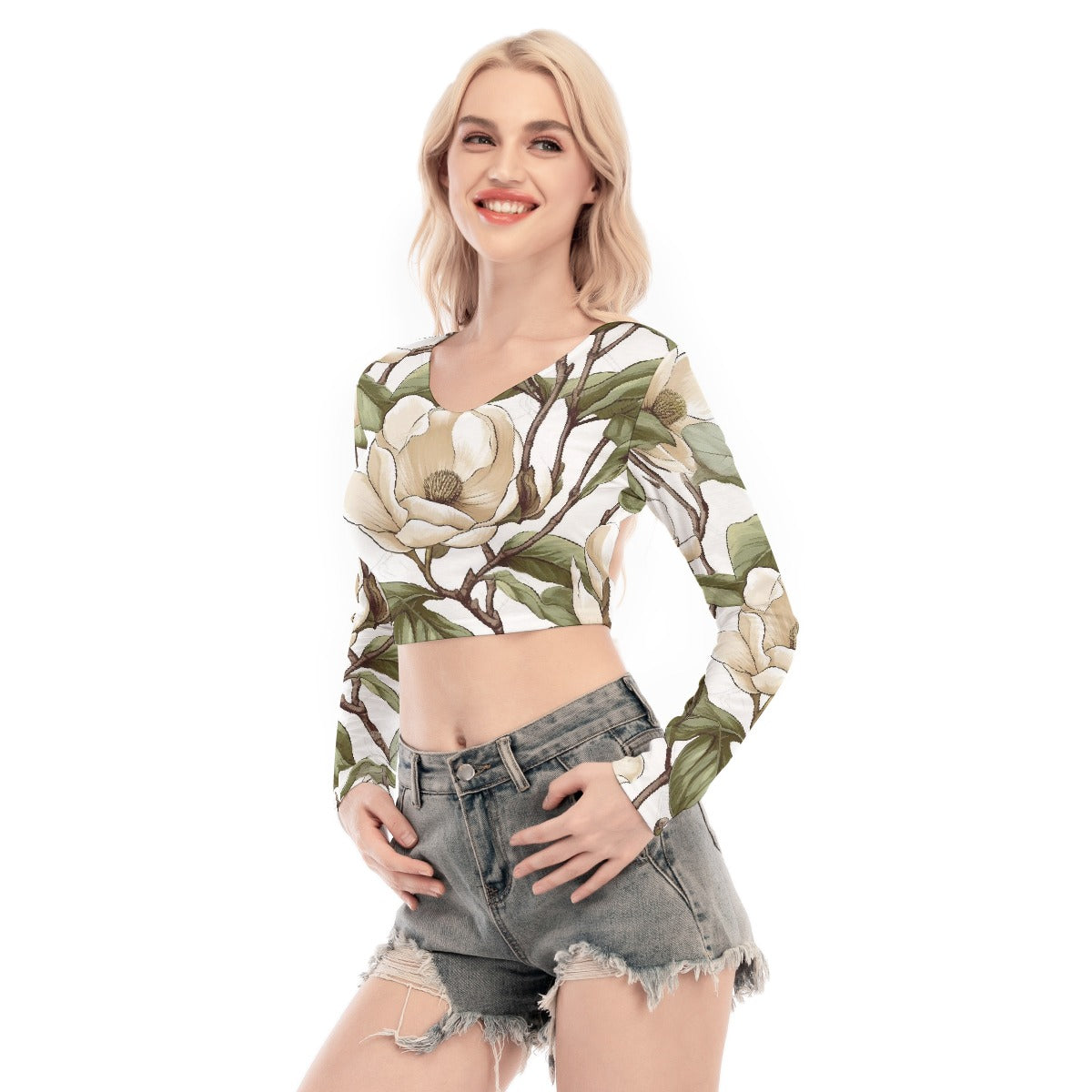 All-Over Print Women's Back Hollow T-shirt With Strap