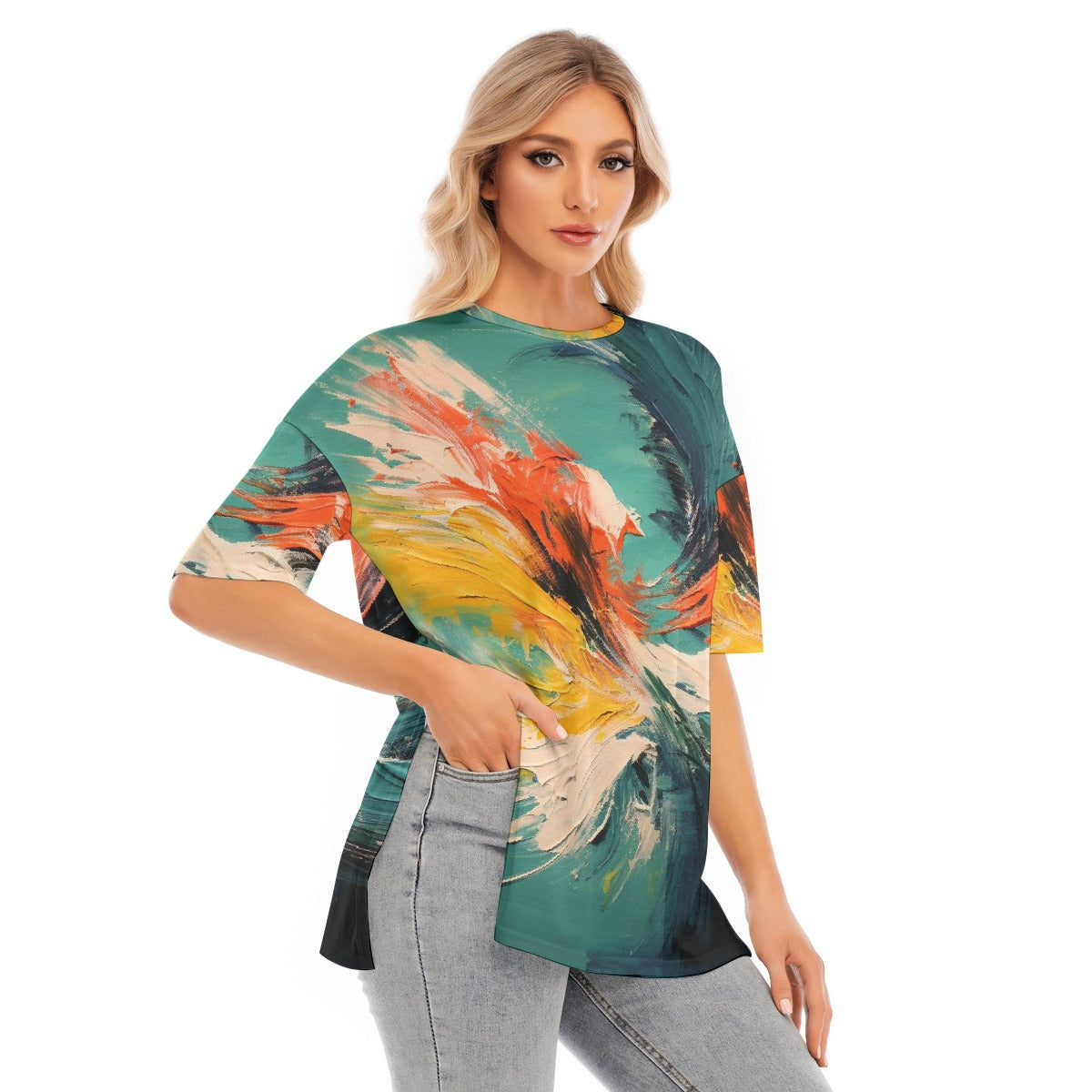All-Over Print Women's Short Sleeves T-shirt With Hem Split