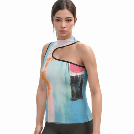All-Over Print Women's Halter Sleeveless Asymmetrical Tank Top