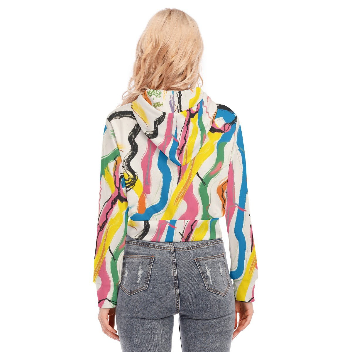 All-Over Print Women's Crop Top Hoodie With Zipper Closure