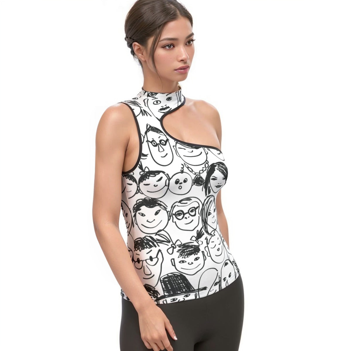 All-Over Print Women's Halter Sleeveless Asymmetrical Tank Top