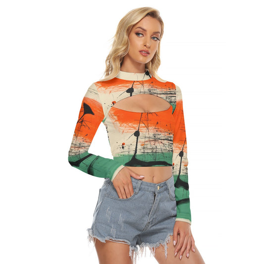 All-Over Print Women's Hollow Chest Keyhole Tight Crop Top