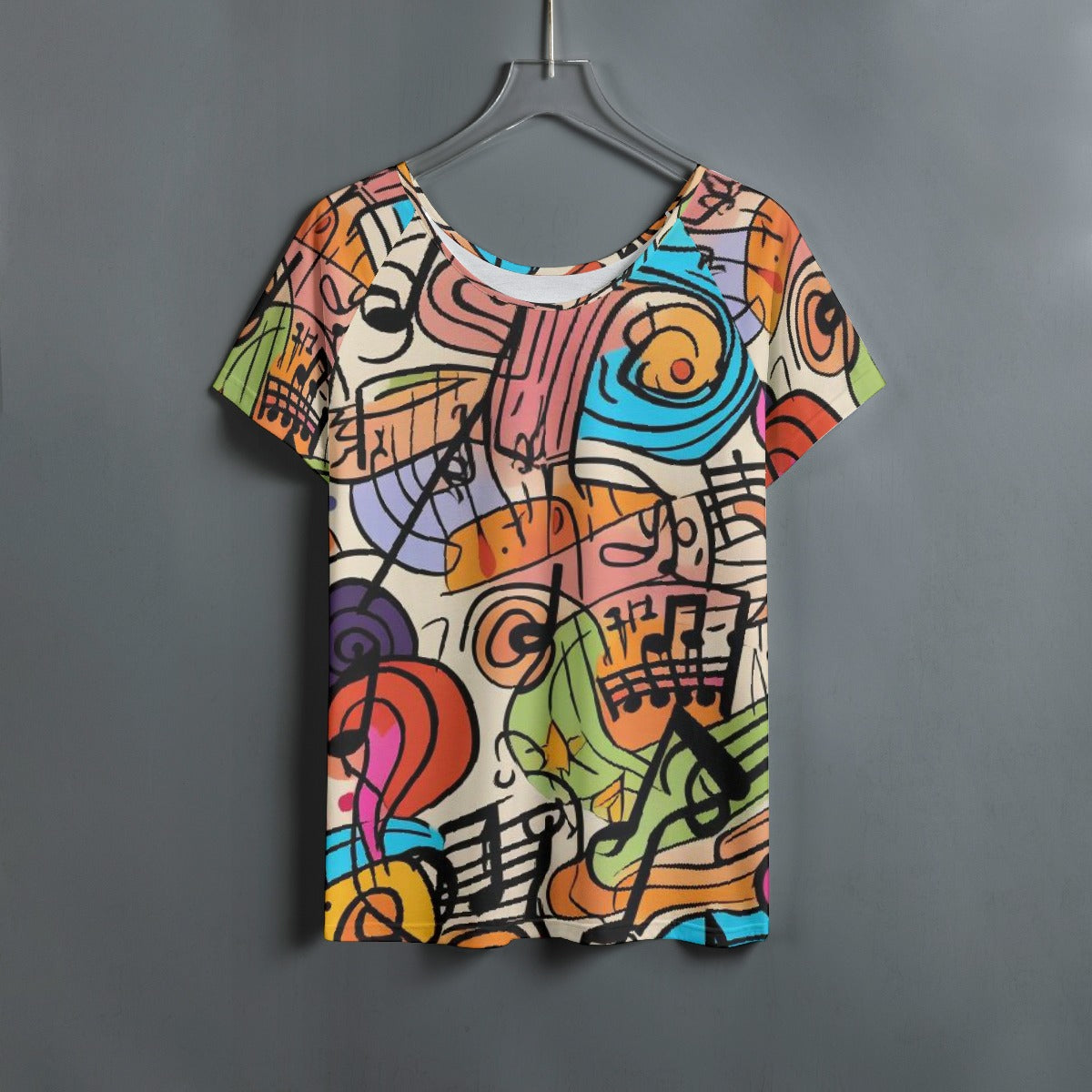 All-Over Print Women's Round Neck T-shirt With Raglan Sleeve