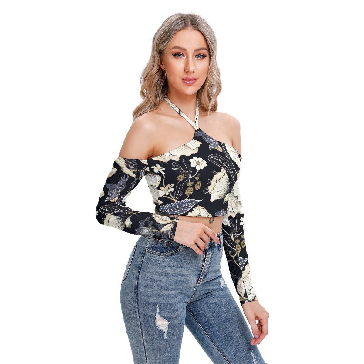 All-Over Print Women's Halter Lace-up Top
