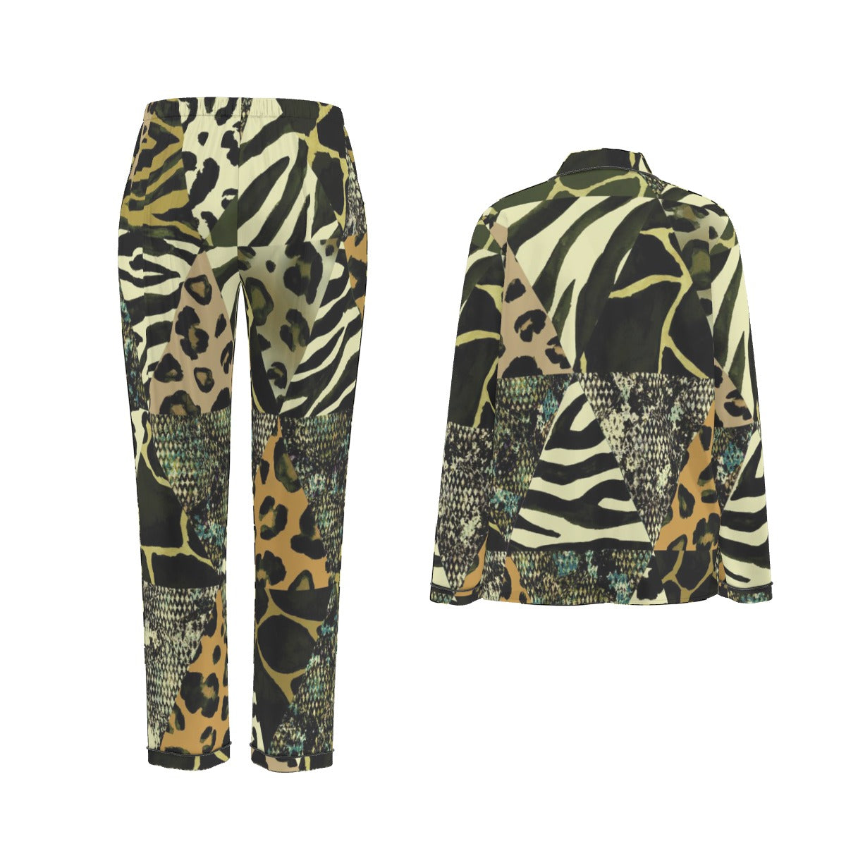 All-Over Print Women's Long Sleeve Pajama Set With Black Contrast Piping