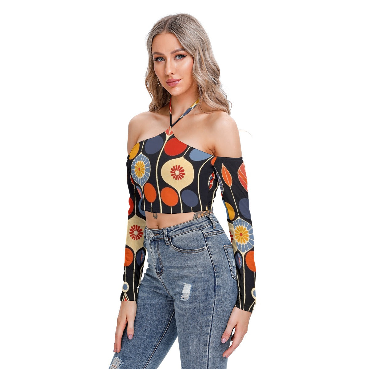 All-Over Print Women's Halter Lace-up Top