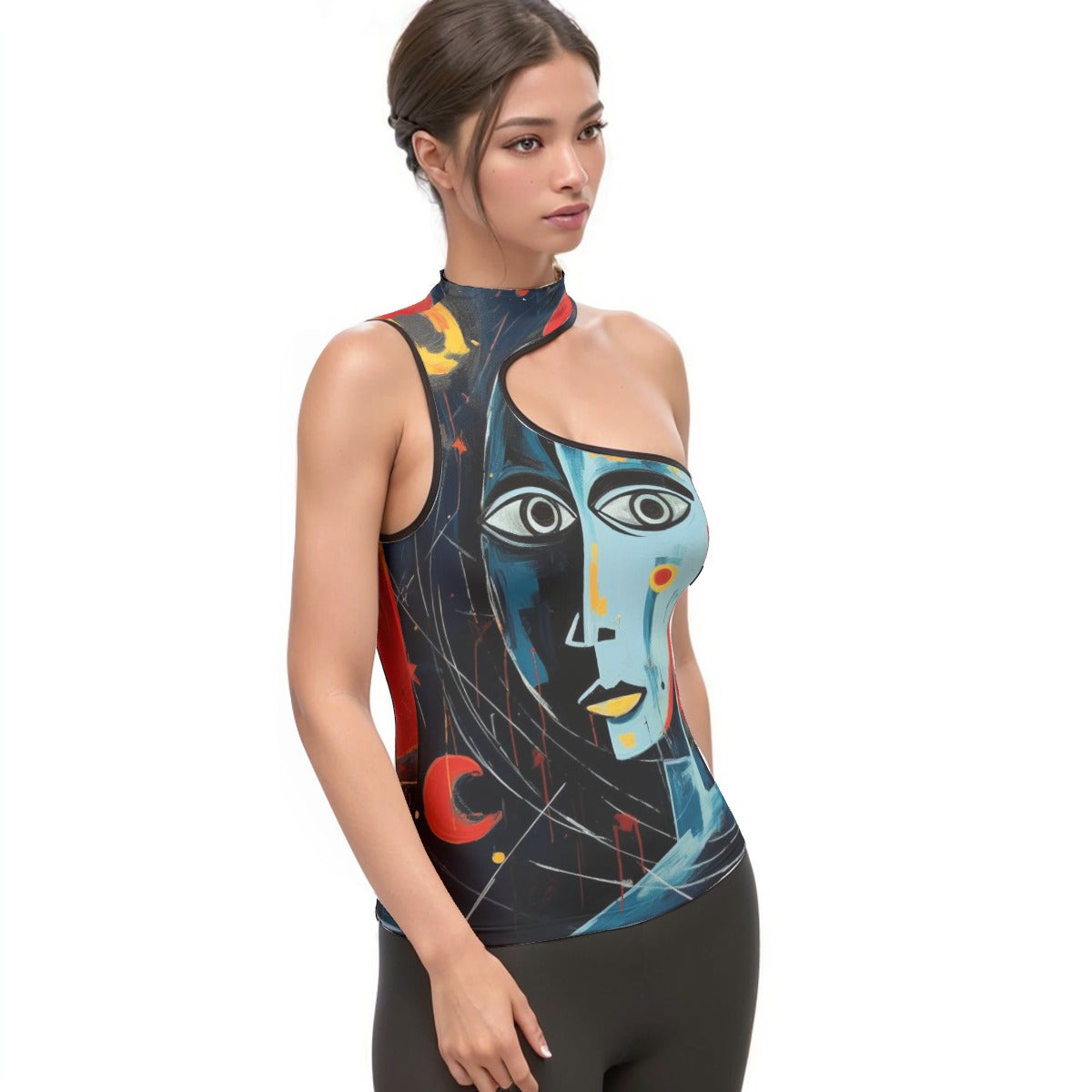 All-Over Print Women's Halter Sleeveless Asymmetrical Tank Top