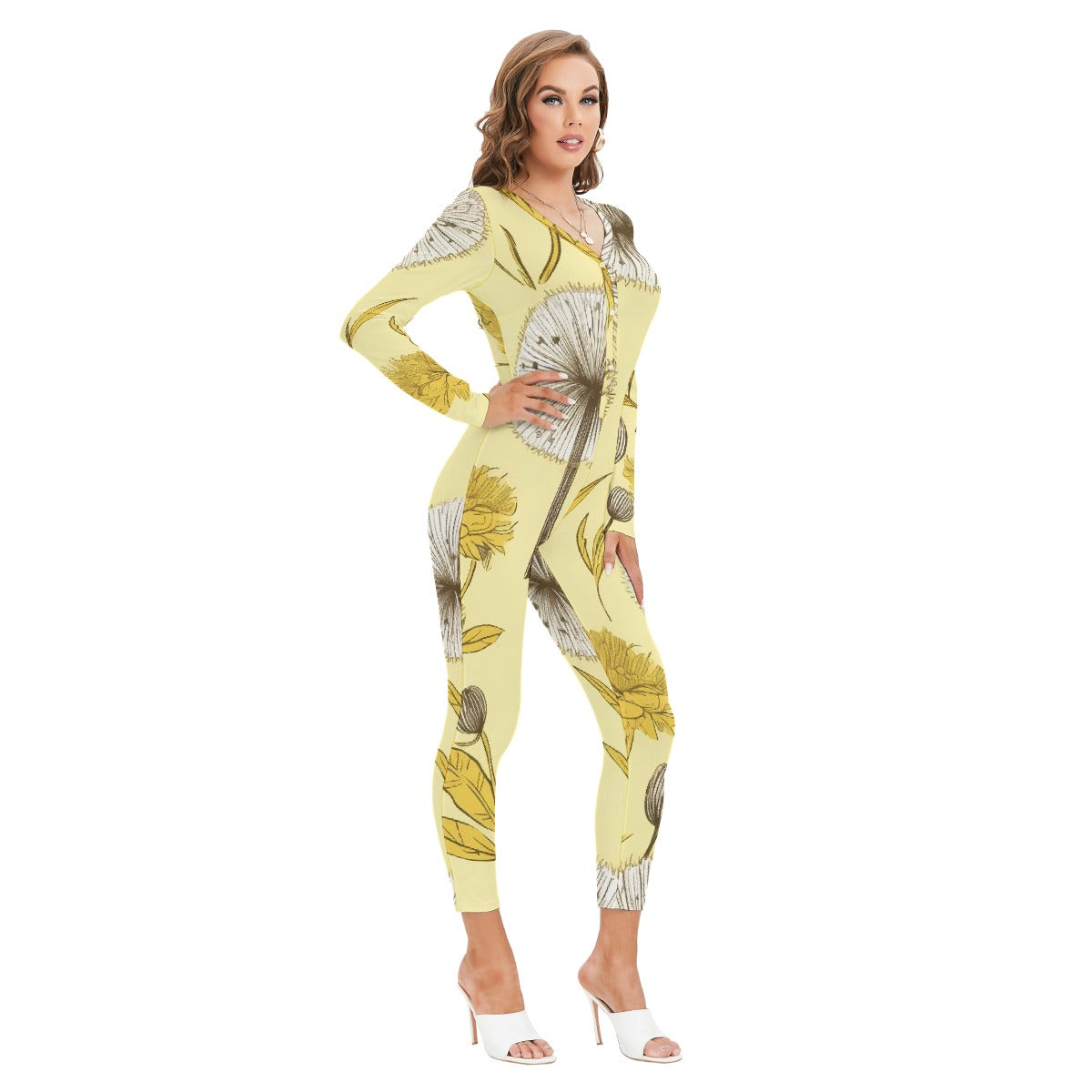 All-Over Print Women's Plunging Neck Jumpsuit