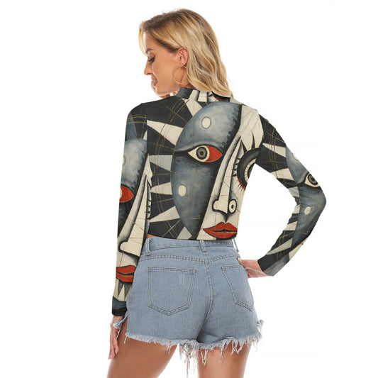 All-Over Print Women's Hollow Chest Keyhole Tight Crop Top