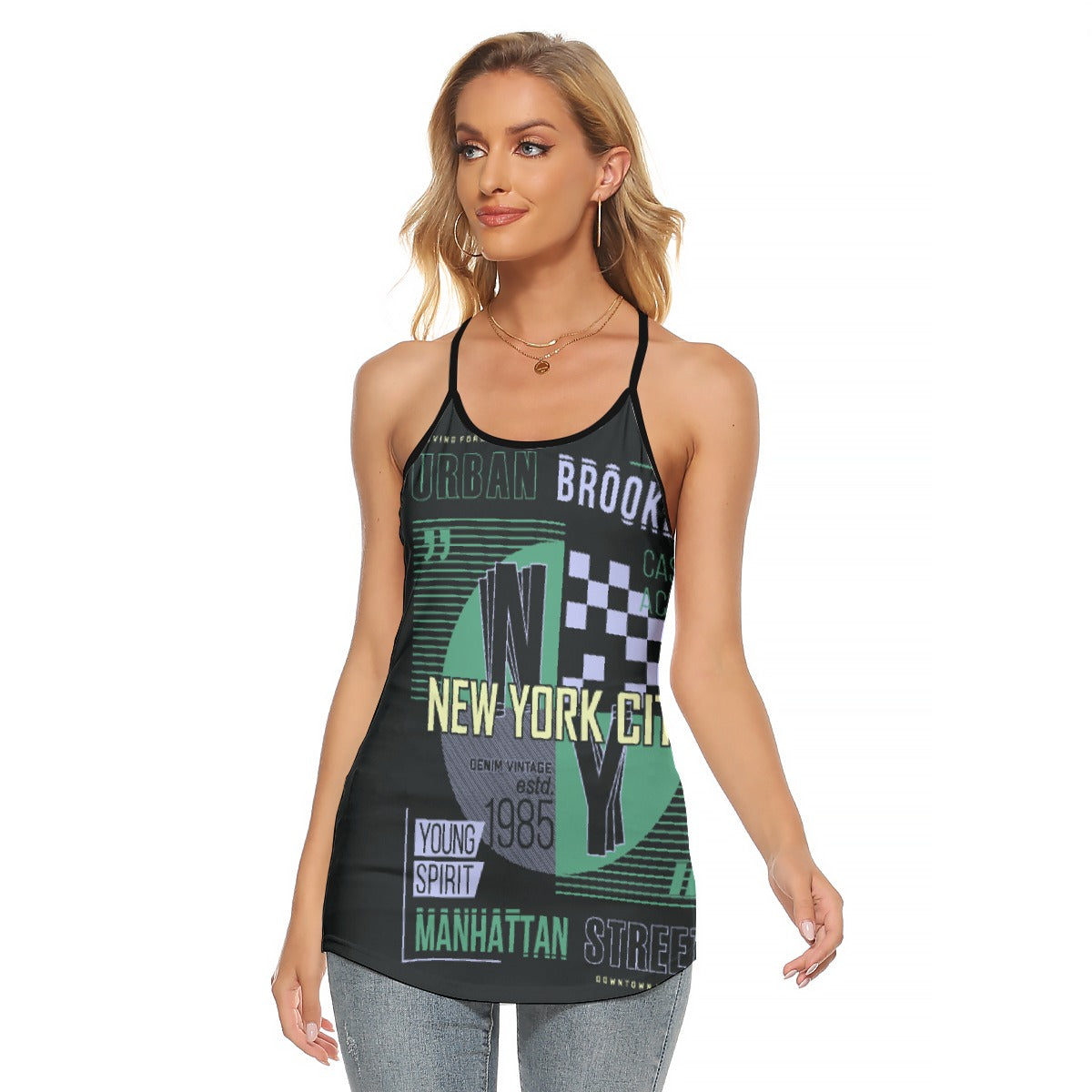 All-Over Print Women's Criss-Cross Open Back Tank Top