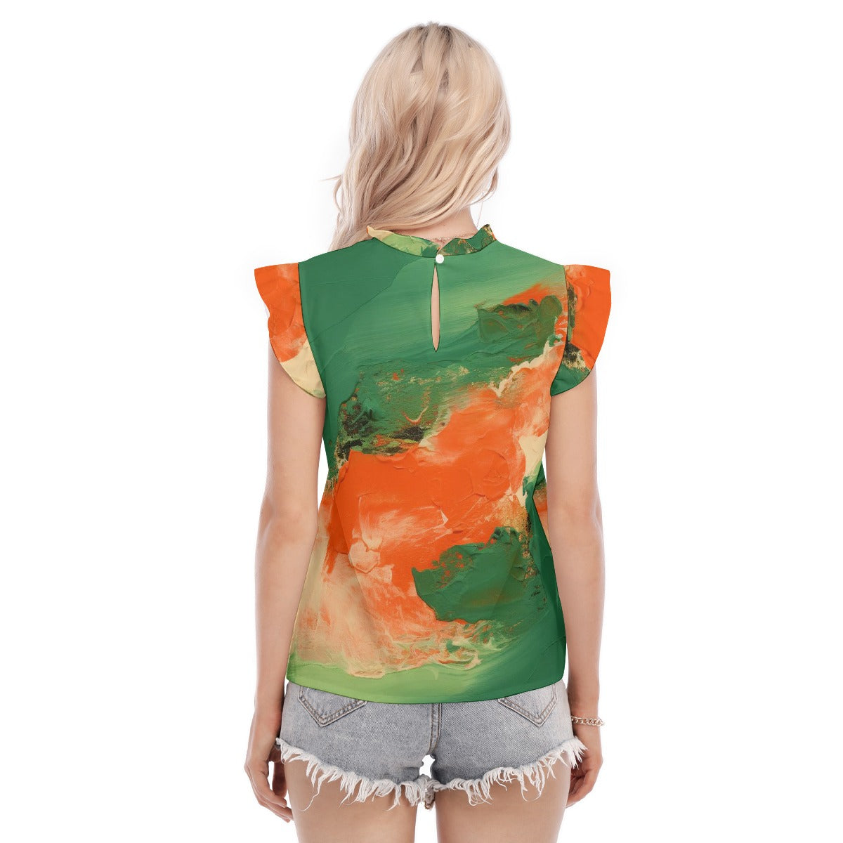 All-Over Print Women's Blouse With Ruffle Collar And Sleeve