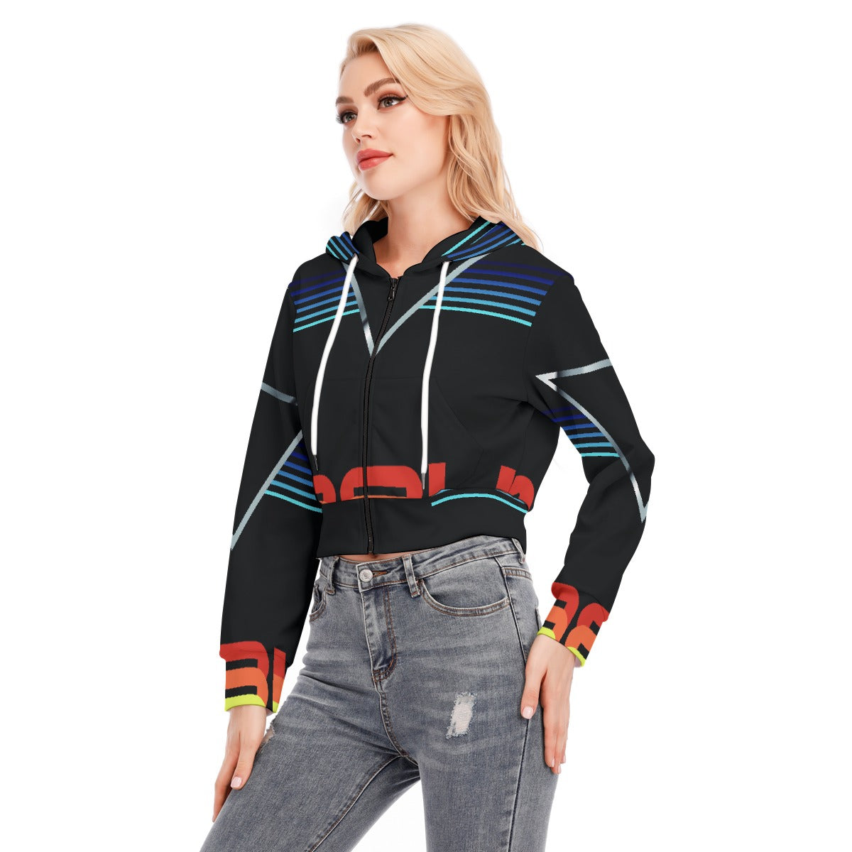 All-Over Print Women's Crop Top Hoodie With Zipper Closure