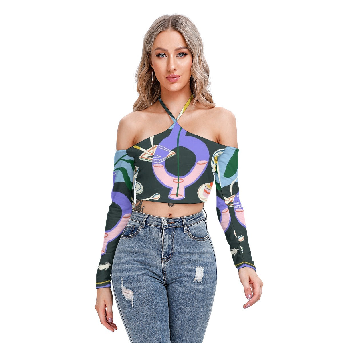 All-Over Print Women's Halter Lace-up Top