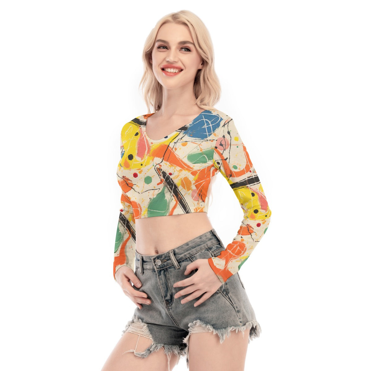 All-Over Print Women's Back Hollow T-shirt With Strap