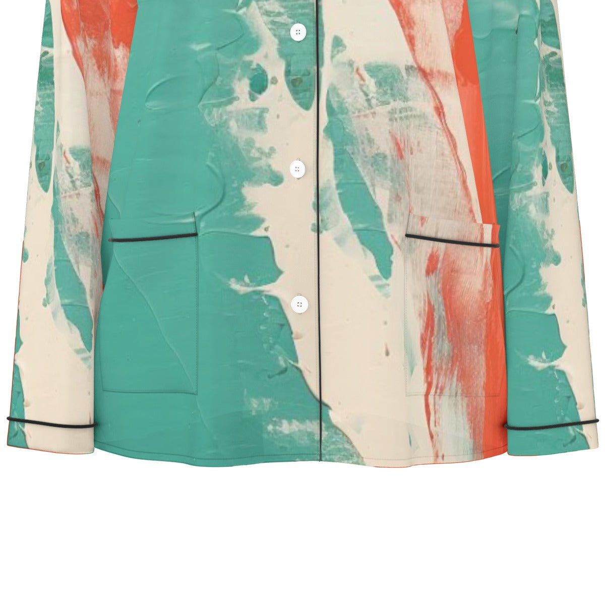 All-Over Print Women's Long Sleeve Pajama Set With Black Contrast Piping