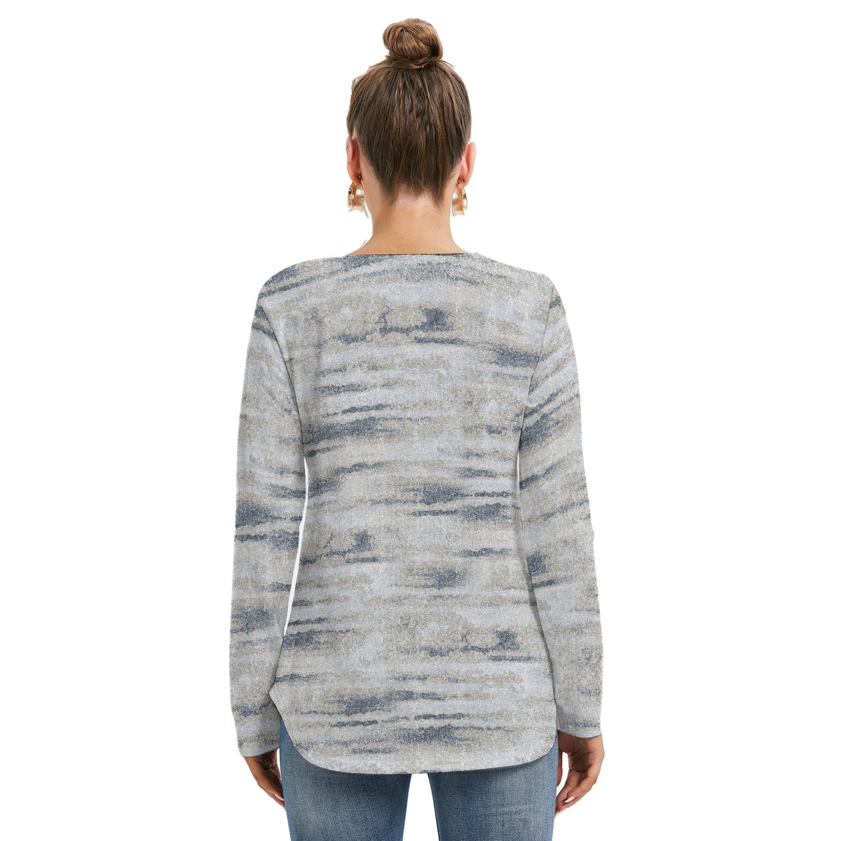 All-Over Print Women's Long Sleeve Neckline Tie Sweatshirt