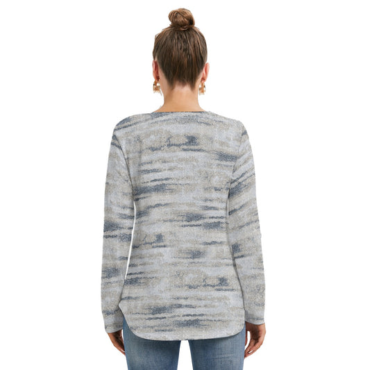All-Over Print Women's Long Sleeve Neckline Tie Sweatshirt