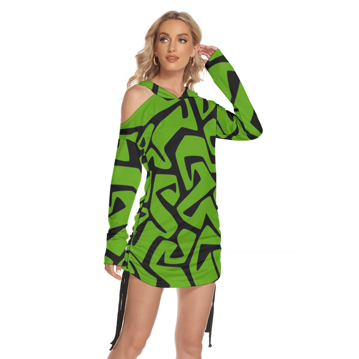 All-Over Print Women's One-shoulder Dress With Waist Shirring