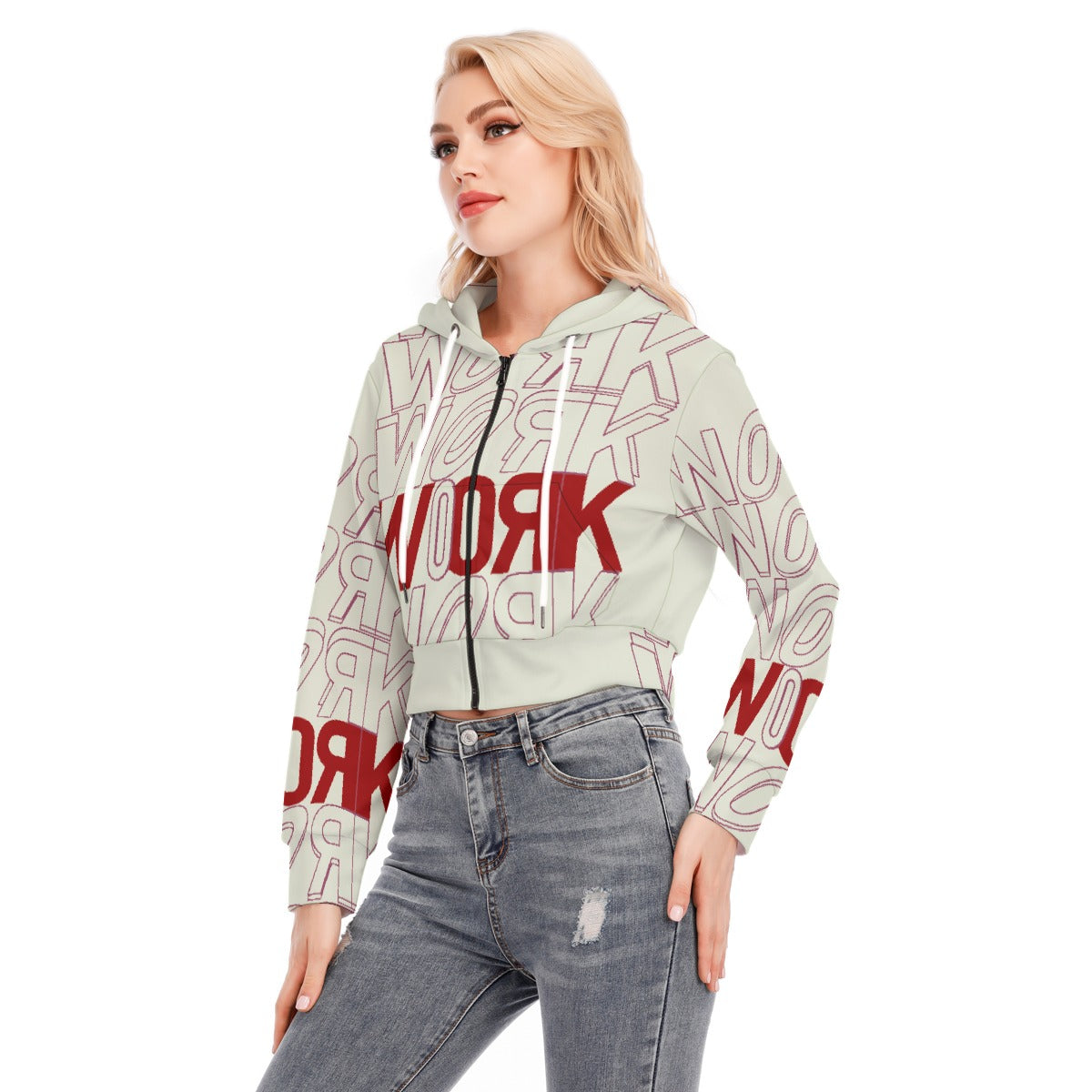 All-Over Print Women's Crop Top Hoodie With Zipper Closure