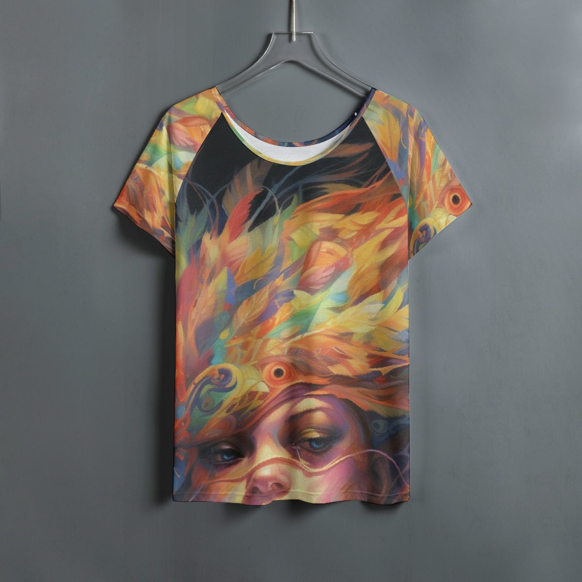 All-Over Print Women's Round Neck T-shirt With Raglan Sleeve