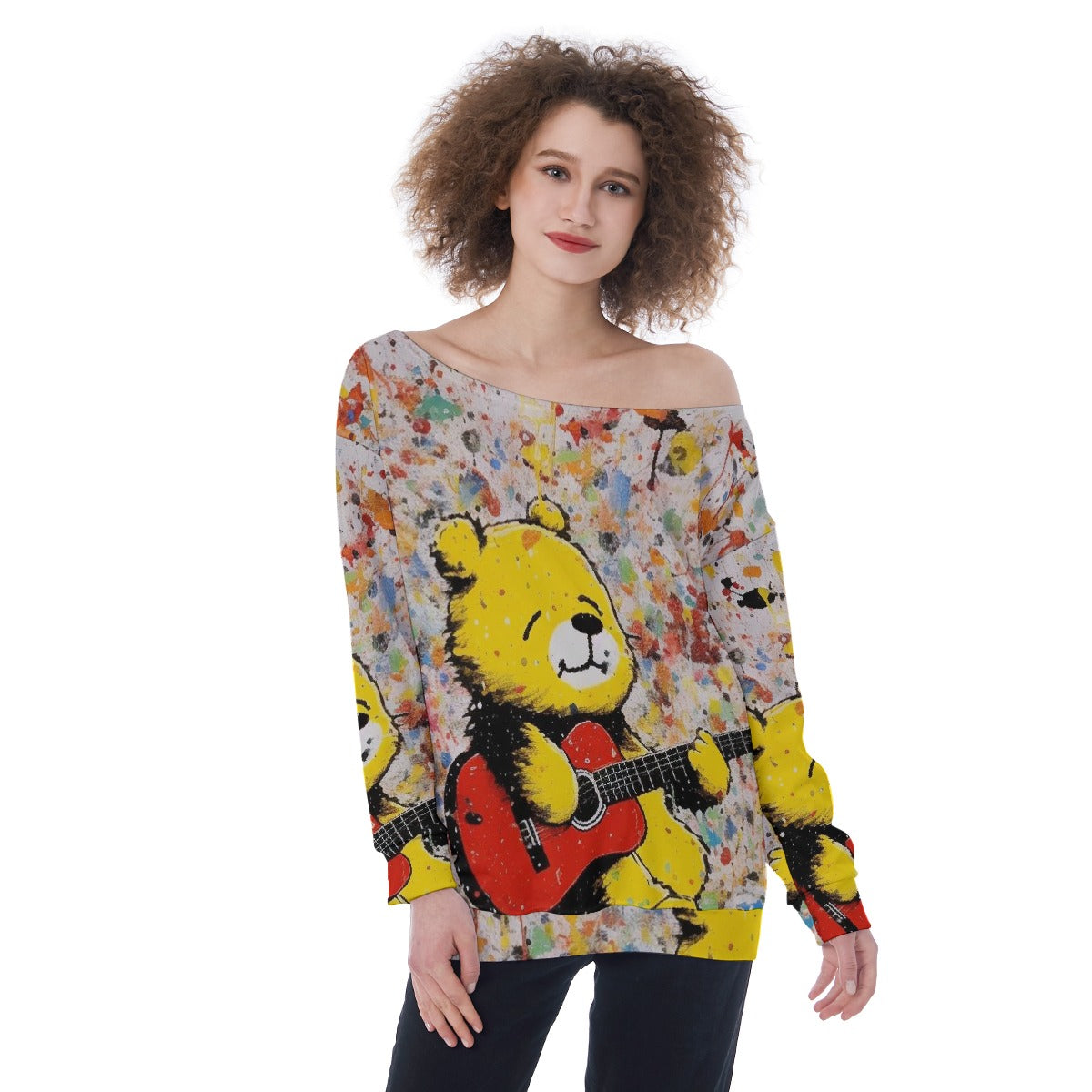 All-Over Print Oversized Women's Off-Shoulder Sweatshirt