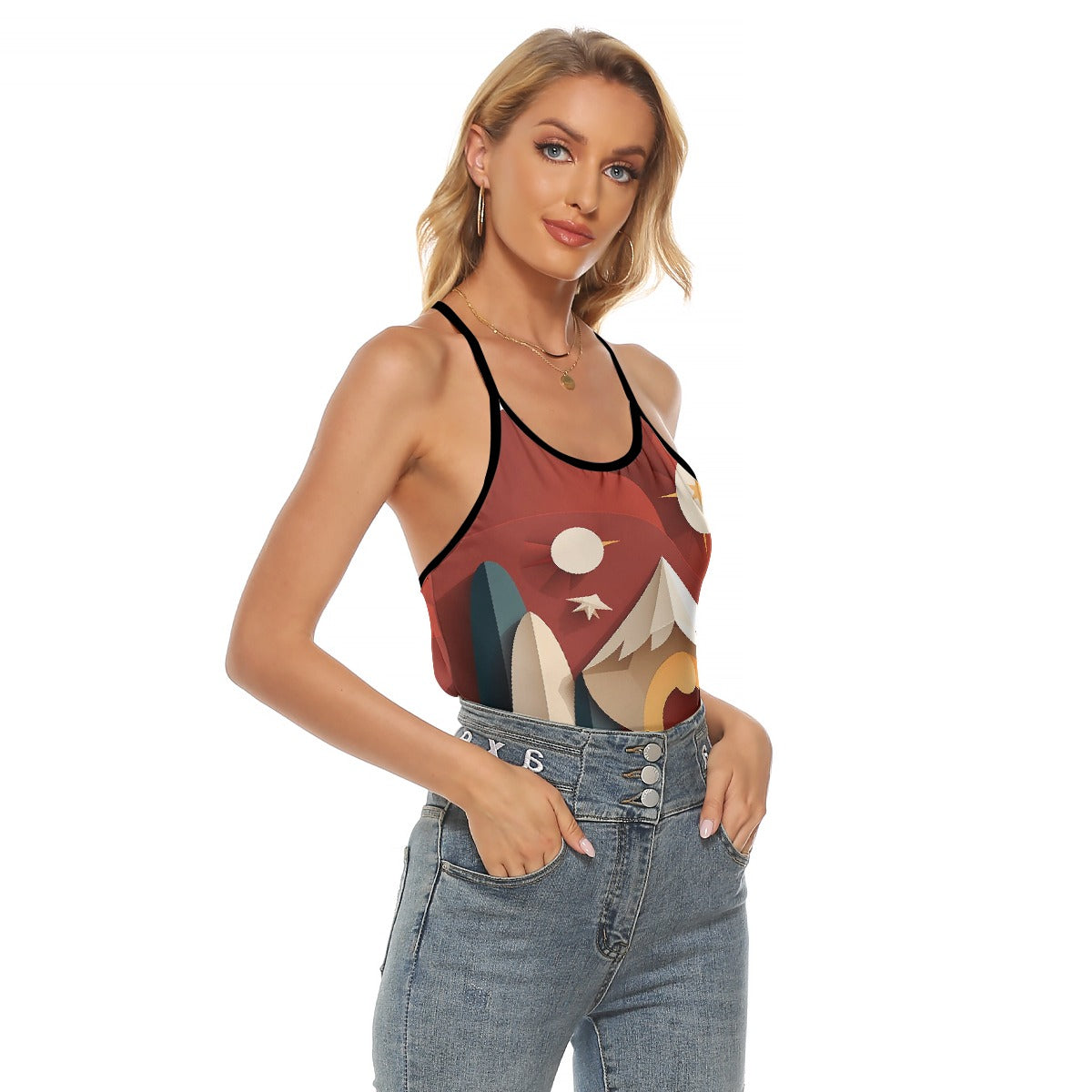 All-Over Print Women's Criss-Cross Open Back Tank Top