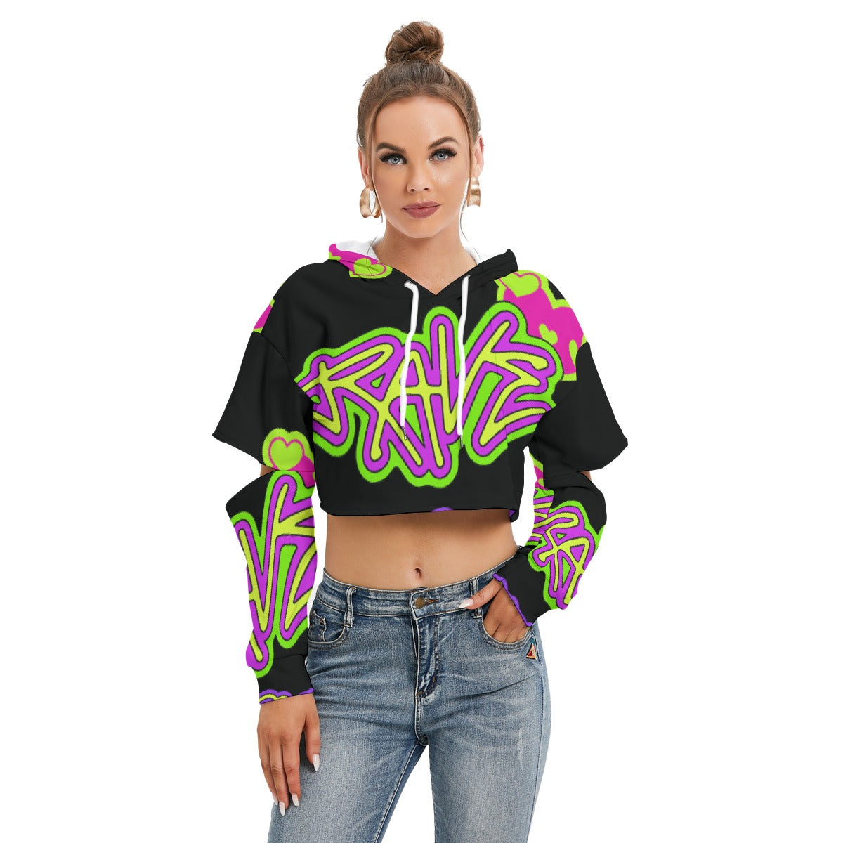 All-Over Print Women's Heavy Fleece Hoodie With Hollow Out Sleeve