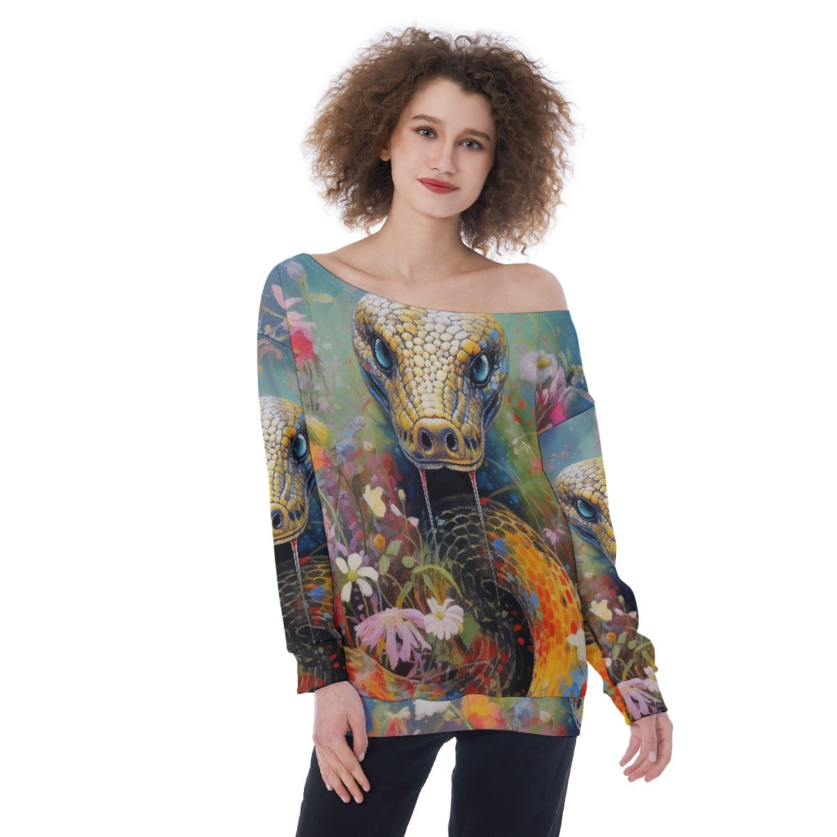 All-Over Print Oversized Women's Off-Shoulder Sweatshirt