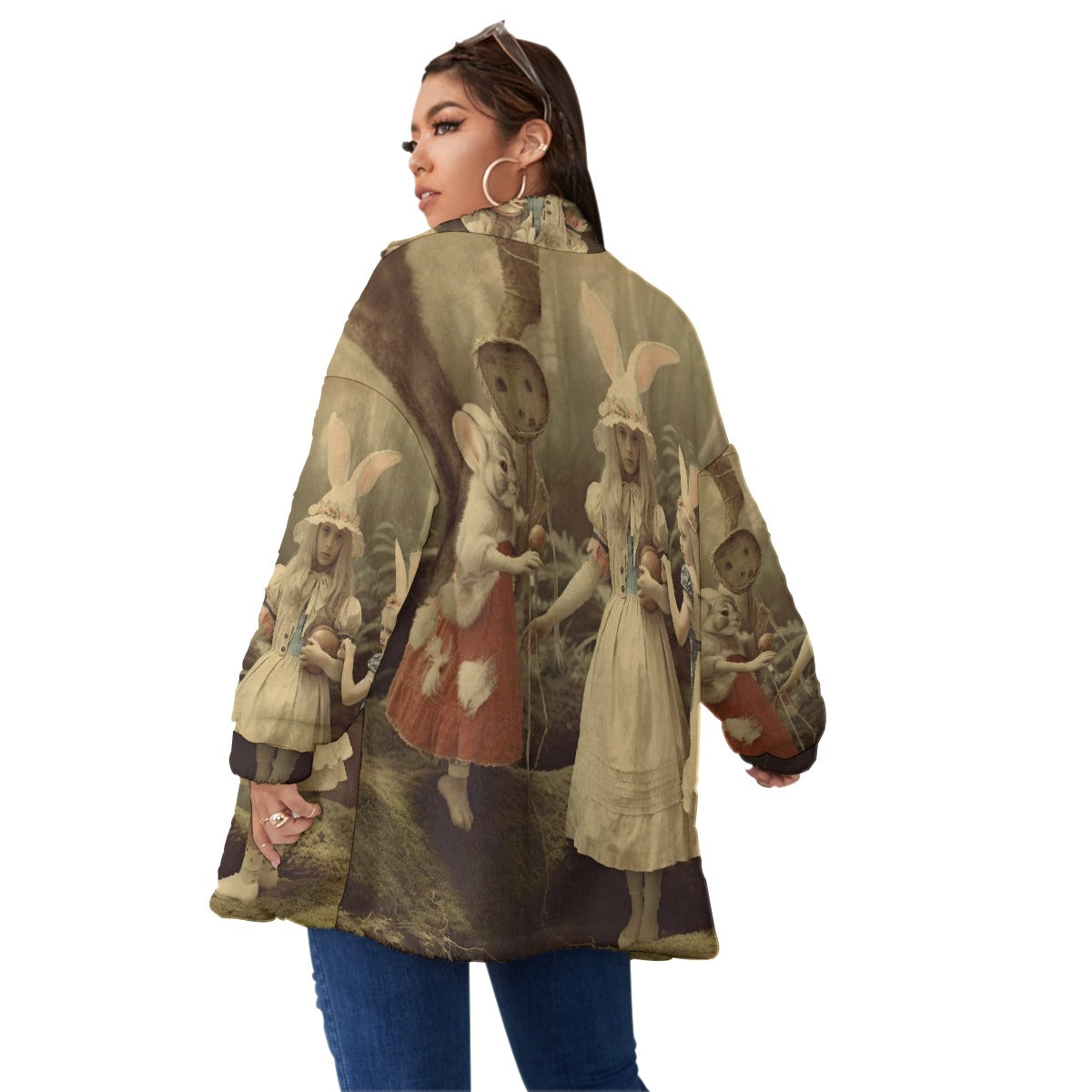 All-Over Print Unisex Borg Fleece Stand-up Collar Coat With Zipper Closure(Plus Size)