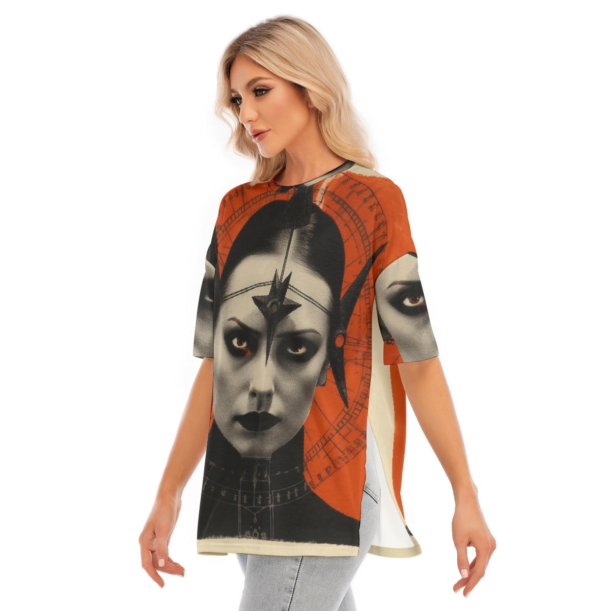 All-Over Print Women's Short Sleeves T-shirt With Hem Split