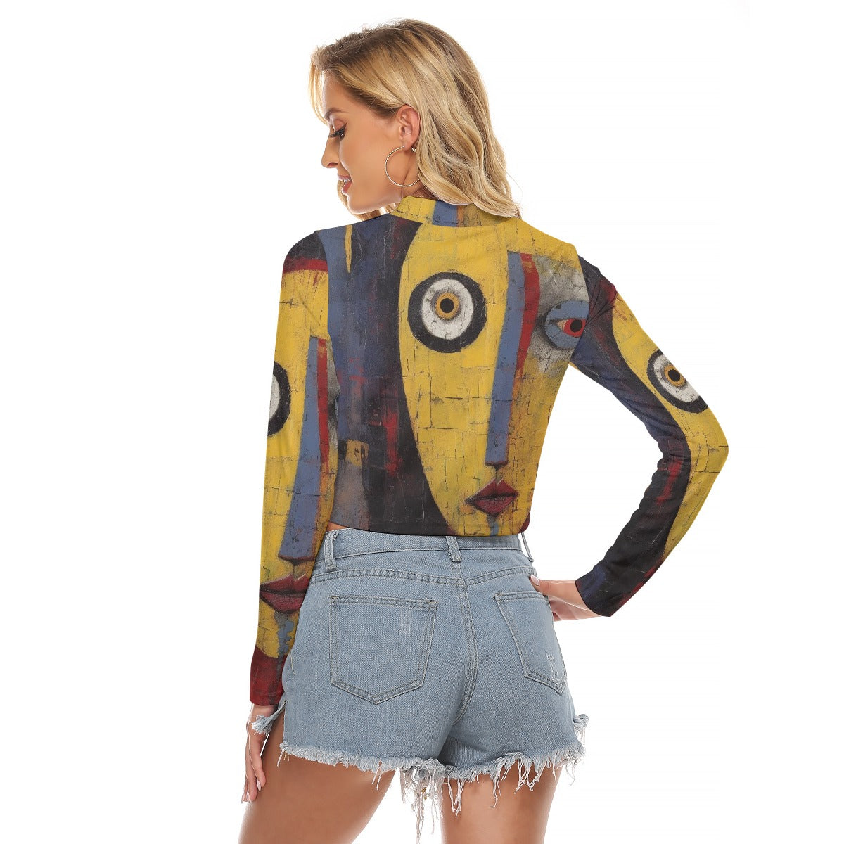 All-Over Print Women's Hollow Chest Keyhole Tight Crop Top