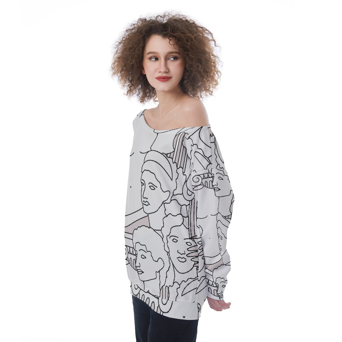 All-Over Print Oversized Women's Off-Shoulder Sweatshirt
