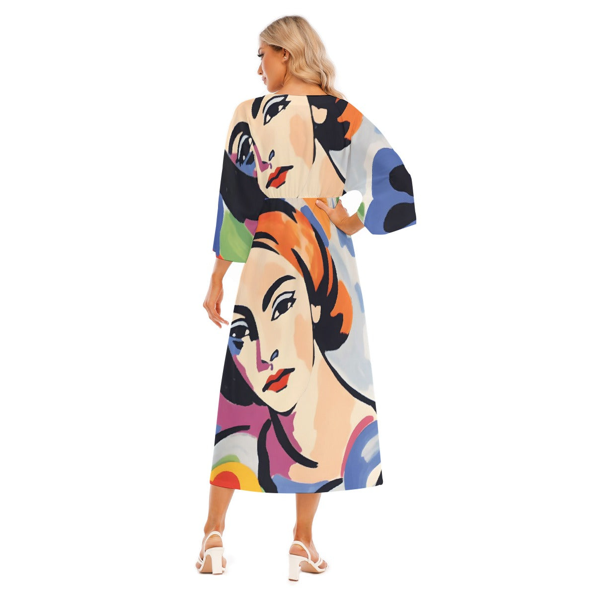 All-Over Print Women's Mid-Sleeve Long Dress