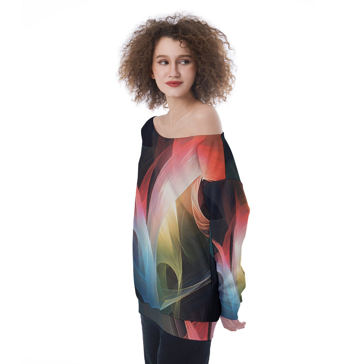 All-Over Print Oversized Women's Off-Shoulder Sweatshirt