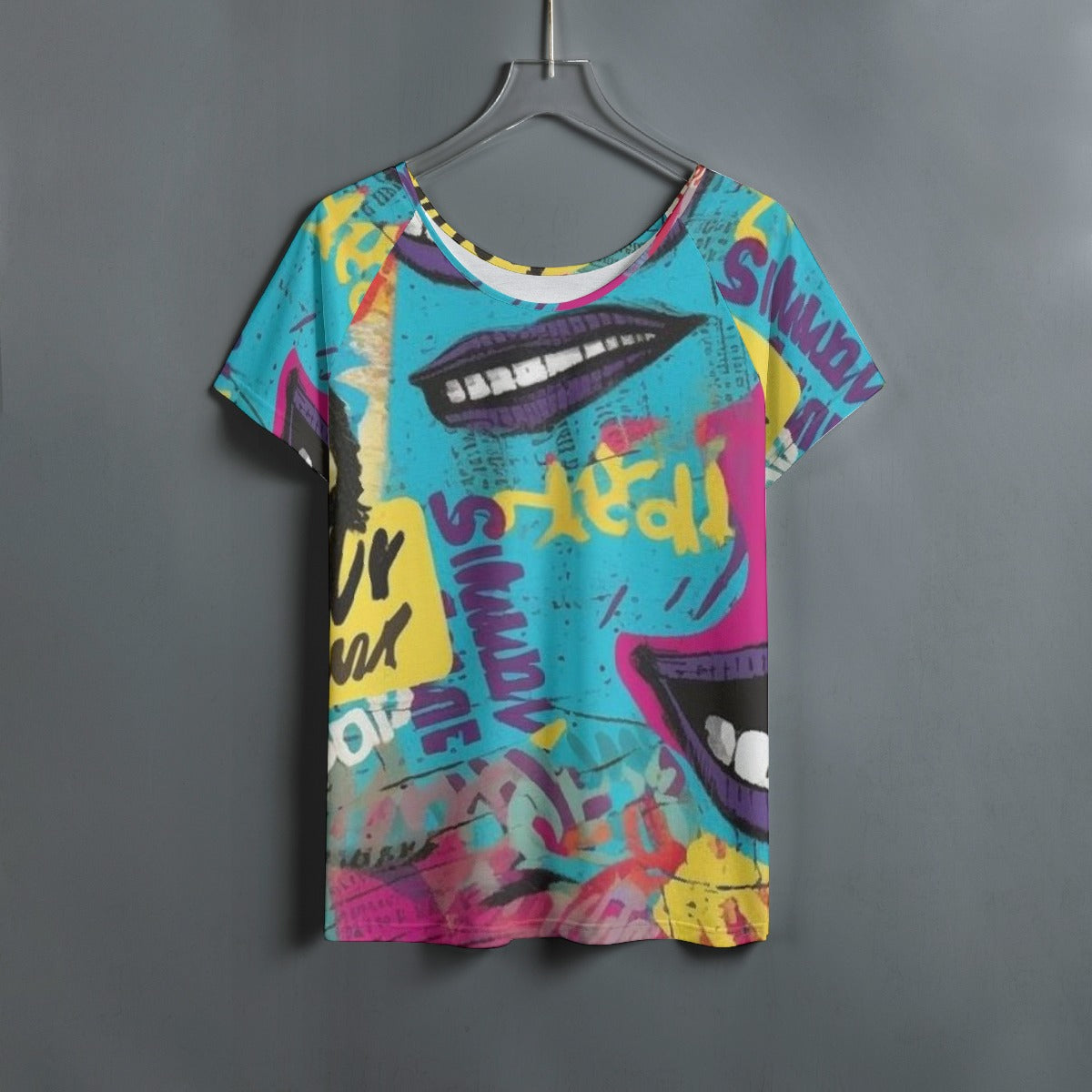 All-Over Print Women's Round Neck T-shirt With Raglan Sleeve