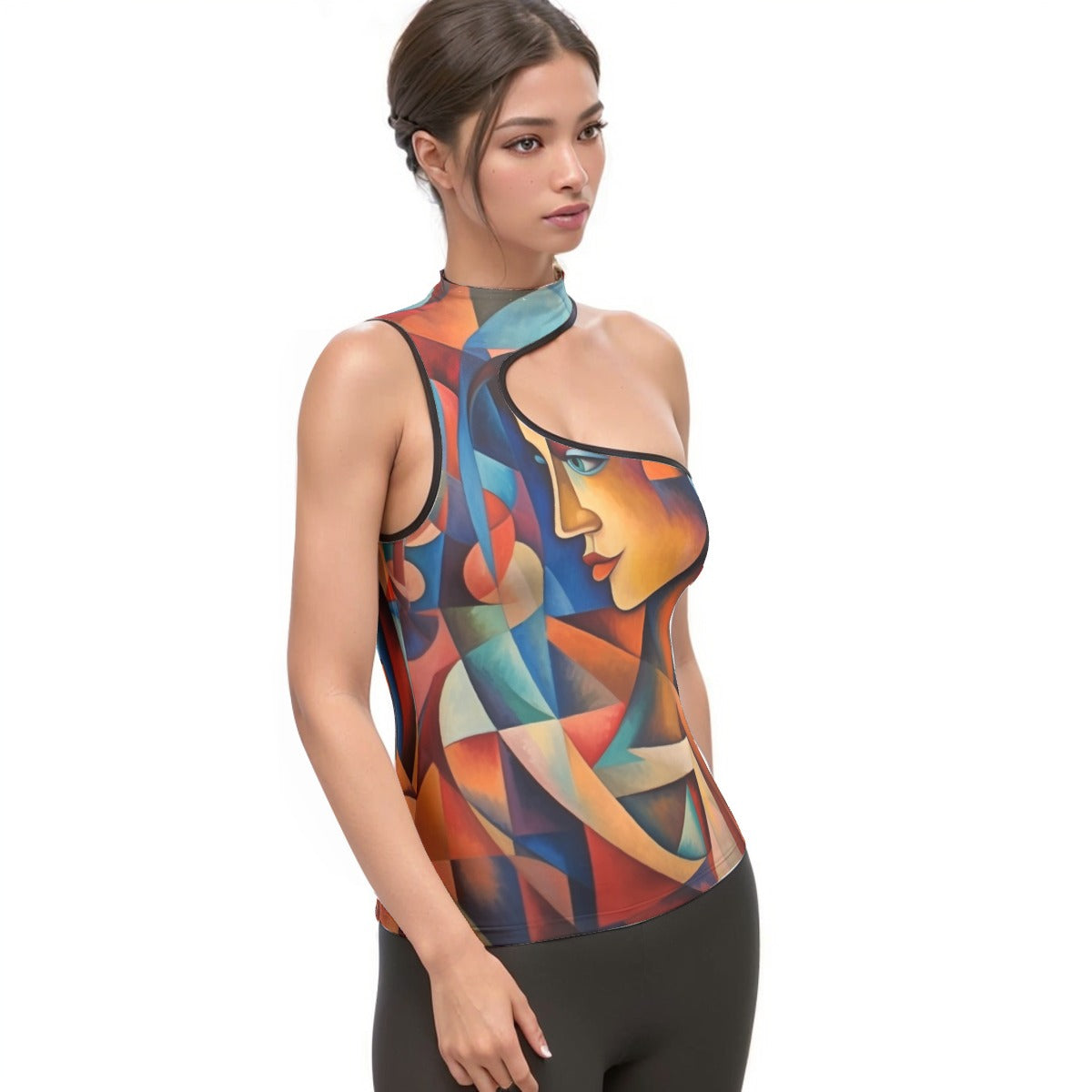 All-Over Print Women's Halter Sleeveless Asymmetrical Tank Top