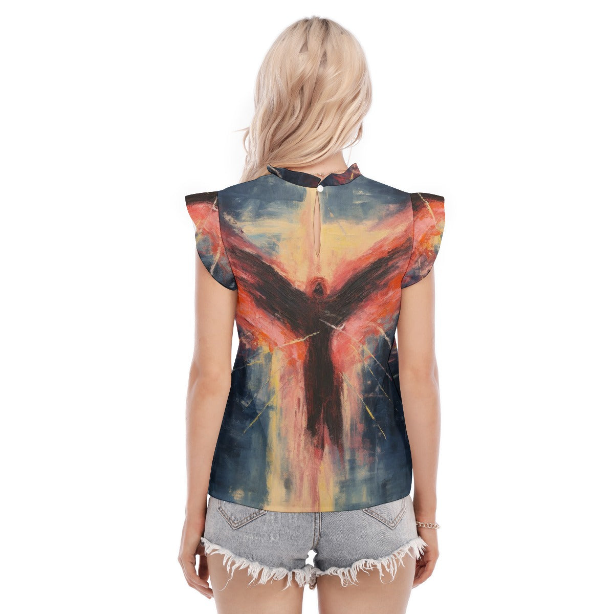 All-Over Print Women's Blouse With Ruffle Collar And Sleeve